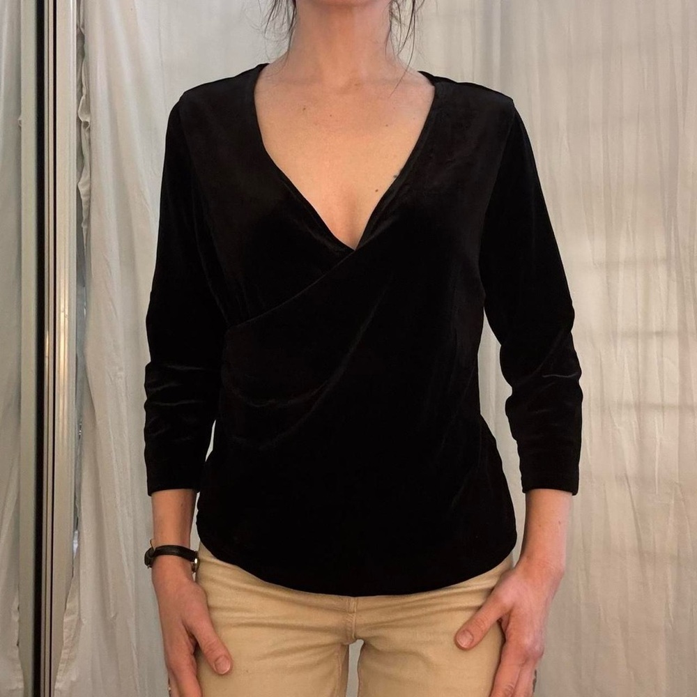 Black Velvet V-Neck Wrap Top VTG 2000s  Whimsygoth Emo Vibes‎